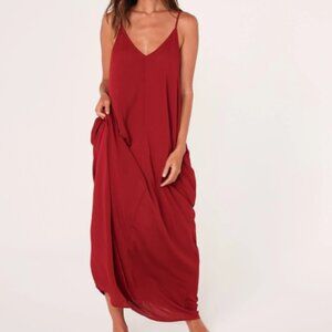 NWT Red Lovestitch Weekend Mila Gauzy Maxi Dress Rayon Pockets Relaxed Fit S/M